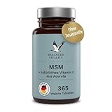 MSM + Vitamin C - 2000mg Methylsulfonylmethan + natürliches Vitamin C (Acerola) - 365 vegane Tabletten für 6 Monate - ohne Zusatzstoffe - laborgeprüft - Balanced Vitality