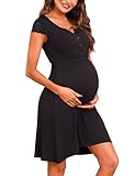 Nieery Stillnachthemd Damen Nachthemden für Schwangere Umstandskleidung Nachtwäsche Spitze Schwangerschaft Nachthemd mit Knopfleiste Geburtskleid Stilltop Stillnachtwäsche