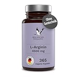 L-Arginin - 365 vegane Kapseln - 4500mg pflanzliches L-Arginin HCL je Tagesdosis - 2 Monate - Ohne Zusatzstoffe - Laborgeprüft - Made in Germany - Balanced Vitality