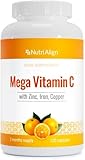 Nutri-Align Mega Vitamin C | 120 Kapseln Vitamin C hochsdosiert, 1000 mg Vitamin C pro Portion – Nahrungsergänzungsmittel mit Vitamin C, Zink, Eisen & Kupfer | Gluten- & zuckerfrei | Hergestellt in GB