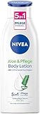 NIVEA Aloe & Pflege Body Lotion (400 ml), Körpercreme für trockene Haut mit 5in1 Pflege Formel und Tiefenpflege Serum, Hautcreme mit Aloe Vera natürlichen Ursprungs