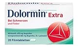 3x20 Filmtabletten Dolormin extra. Bei leichten bis mäßig starken Schmerzen und bei Fieber. Enthält den Wirkstoff Ibuprofen und den Wirkbeschleuniger Lysin.