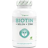 Biotin hochdosiert 10.000 mcg + Selen + Zink - 365 Tabletten für ein Jahr - Haut, Haare & Nägel - Premium: Mit bioaktives Biotin & Zinkbisglycinat von Albion® - Vegan