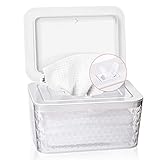 Whiidoom Baby Wipes Dispenser, Wipes Holder Dustproof Wipes Container Case, One-Handed Opening with Spring-Loaded, Keep Wipes Fresh and Moist(White)