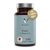Eisen 20 mg aus Eisenbisglycinat + 40 mg natürliches Vitamin C aus Acerola - 240 VEGANE Tabletten für 8 Monate - ohne Zusatzstoffe - laborgeprüft - Made in Germany - Balanced Vitality