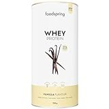 foodspring Whey Protein Pulver Vanille – Mit 23g Eiweiß zum Muskelaufbau, perfekte Löslichkeit, aus Weidemilch, reich an BCAAs & EAAs – neue Rezeptur (750g)