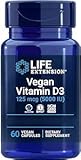 Life Extension, Vegan Vitamin D3, 5000 I.E. (125mcg), aus Algen, Depot, alle 5 Tage 1 Kapsel, 60 vegane Kapseln, Laborgeprüft, Vegetarisch, Glutenfrei, Sojafrei, Ohne Gentechnik