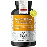 NATURE LOVE® Natürliches Vitamin C aus Bio Acerola Extrakt - 180 Kapseln - Hochdosiert, laborgeprüft, vegan und in Deutschland produziert