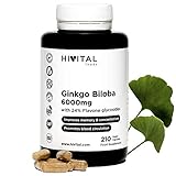 Ginkgo Biloba 6000 mg. 210 vegane Kapseln für 7 Monate. 100% natürlich mit 24% Flavonoiden und 6% Terpenen. Starkes Antioxidans, das Gedächtnis, die Konzentration und die Blutzirkulation verbessert