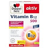 Doppelherz Vitamin B12 500 - Hochdosiert mit 500 µg Vitamin B12 pro Tablette - vegan - 120 Mini-Tabletten