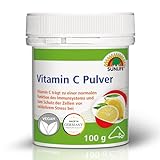 SUNLIFE Vitamin C Pulver hochdosiert 100 g - Vitamin C Pulver mit Zitronen Geschmack - Reines L-Ascorbinsäure Pulver - Nahrungsergänzung für Immunsystem & Zellschutz - Vitamin Pulver mit Messlöffel