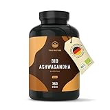 Bio Ashwagandha - 360 Kapseln (BIG PACK) - Hochdosierte 2600mg pro Tag (90 Tage) - 650mg pro Kapsel - indische Bio Schlafbeere - Vegan, Deutsche Produktion - TRUE NATURE