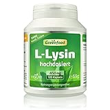 L-Lysin, 450 mg, hochdosiert, 120 Kapseln, vegan – wichtige und essentielle Aminosäure. OHNE künstliche Zusätze, ohne Gentechnik.