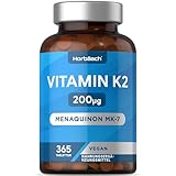 Vitamin K2 MK7 200ug | 365 Vegane Tabletten | Hochdosiert Menachinon MK-7 | Supports Bone Health | by Horbaach
