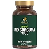 VITACTIV Bio Curcuma 3000 - Bio Kurkuma Kapseln Hochdosiert - Curcuma Extrakt mit 95% Curcumin - Piperin für Hohe Bioverfügbarkeit - Ohne Magnesiumstearat, Vegan - 60 Curcuma Kapseln (für 60 Tage)