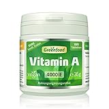 Vitamin A, 4000 iE, hochdosiert, 180 Tabletten, vegan - gut für die Sehkraft. OHNE künstliche Zusätze. Ohne Gentechnik.