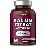 Kaliumcitrat Hochdosiert 1500mg mit 200mg Vitamin C | 120 Potassium Citrate Tabletten | Vegane Kalium Supplement | von Horbaach
