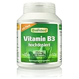 Greenfood - Vitamin B3 (Niacin) - 250 mg - Extra hochdosiert - 120 vegane Kapseln - Ohne künstliche Zusätze und ohne Gentechnik