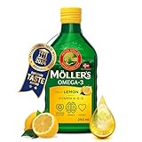 Möller's Omega 3 Lebertran Öl | Nordic Nahrungsergänzung mit EPA, DHA, Vitamin A, D, E | Superior Taste Award | Hochreiner natürlicher Lebertran | 165 Jahre alte Marke | Zitrone | 250 ML