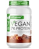 Vegan 7K Protein - 1kg - Caramel Chocolate - Rein pflanzliches Eiweißpulver mit Reis-, Mandeln-, Soja-, Erbsen-, Hanf-, Cranberry-, Sonnenblumenprotein