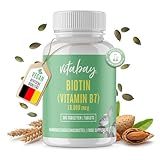 Vitabay Biotin | 365 vegane Tabletten | Hochdosiert mit 10.000 mcg | Vitamin B7 und Vitamin H | Für Haut, Haare und Nägel | Laborgeprüft & hergestellt aus hochwertigen Rohstoffen