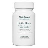 NatuGena Libido Mann/Bio-Maca/L-Arginin & Roter Ginseng/ausgewählte Plfanzenstoffe wie Bockshornklee und Tribulus ergänzt mit L-Arginin / 180 Kapseln HPMC Größe 00 (30-Tage-Packung)