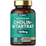 Cholin Hochdosiert 1305mg | 120 Reines Cholin Bitartrat Tabletten | Leberfunktion | Vegane | Choline Bitartrate | by Horbaach