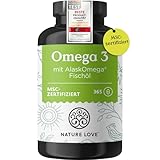 Omega 3 - hochdosiert mit 650mg Omega 3 Fettsäuren pro Tagesdosis - 365 kleine Kapseln mit Spitzenrohstoff AlaskOmega® (MSC-zertifiziert) - ohne Zusätze in Deutschland produziert
