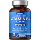 Vitamin B3 Niacin 500mg | 90 VEGANE Flush Free Nicotinamid Kapseln | Hochdosiert Nicotinamide Supplement | Haut - Nerven - Energie | von Horbaach