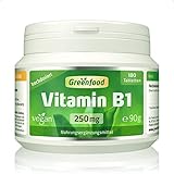 Vitamin B1, 250 mg, hochdosiert, 180 Tabletten - Für Energie, Nerven und Herz. OHNE künstliche Zusätze. Ohne Gentechnik. Vegi-Kapseln. Vegan.