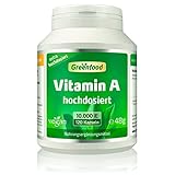 Vitamin A, 10.000 iE, extra hochdosiert, 120 Kapseln - gut für die Sehkraft, Schleimhäute und Immunsystem. OHNE künstliche Zusätze. Ohne Gentechnik. Vegan.