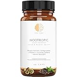 Nootropic | Sehr hohe Potenz besser als 5 HTP für Focus, Konzentration, Gehirnfunktion, geistige Beweglichkeit & Gedächtnis | Bacopa monnieri, Ginkgo biloba, Tyrosin, Theanin, Koffein, B6 & B12