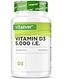 Vitamin D3 5000 I.E. Depot - 500 Tabletten - Hochdosiert - Laborgeprüft - Vegetarisch - Hohe Reinheit - 5 Tagesdosis 1000 I.E. pro Tag - Premium Qualität