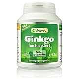 Ginkgo Biloba, 400 mg reiner Blattextrakt, extra hochdosiert (24% Flavone), 120 Kapseln – OHNE künstliche Zusätze. Ohne Gentechnik. Vegan.