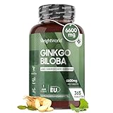 Ginkgo Biloba - 6600mg pro Dose - Mit Sibirischer Ginseng Extrakt (25:1) - 365 Vegane Tabletten für 1 Jahr - Mit Flavonglykoside & Terpenlactone - Gingko Extrakt 50:1 - WeightWorld