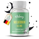 Vitabay Melatonin Hochdosiert - 365 Melatonin Tabletten VEGAN 0,5 mg pro Tagesdosis - Melatonin Tabletten Hochdosiert Ohne Unerwünschte Zusätze - Melatonin Kapseln Melantonin Melotonin Kapseln