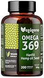 Vegageno OMEGA 3 6 9 Kapseln hochdosiert. Hochkonzentriertes OMEGA 3, vegan. 200 Kapseln. Mit natürlichem Vitamin E. GVO-frei, glutenfrei. Ohne Fisch. Nur Gemüse. Geeignet für Veganer und Vegetarier.
