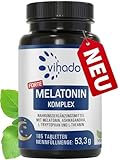 Vihado Melatonin Tabletten hochdosiert - 370 Nächte FORTE Komplex vegan - Rein ohne Zusätze - Plus L-Theanin, L-Tryptophan, Ashwagandha, 185 Tabletten,Melatonin,1