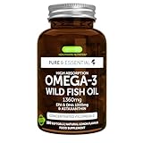 Ultra pures Omega 3 Fischöl Konzentrat mit Astaxanthin, 1000mg EPA DHA Fettsäuren, höchst absorbierendes Wildfischöl in Triglycerid-Form, 180 Kapseln, von Igennus