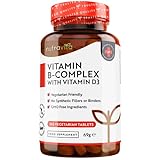 Vitamin B-Komplex - JAHRESVORRAT - Alle 8 B-Vitamine in 1 Tablette - Vitamin B1, B2, B3, B5, B6, B12, Biotin, Folsäure & Vitamin D3 - Premium: Mit aktiven Vitamin B-Formen - Hochdosiert