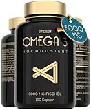 Omega 3 Kapseln Hochdosiert 3000mg - Premium Fischöl 120 Kapseln - Dreifache Wirkung - Hoher DHA & EPA Gehalt - Reines Omega 3 Öl aus Nachhaltigem Fischfang - Laborgeprüftes Fischöl Ohne Zusätze