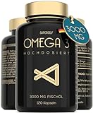 Omega 3 Kapseln Hochdosiert 3000mg - Premium Fischöl 120 Kapseln - Dreifache Wirkung - Hoher DHA & EPA Gehalt - Reines Omega 3 Öl aus Nachhaltigem Fischfang - Laborgeprüftes Fischöl Ohne Zusätze
