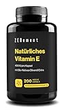 Natürliches Vitamin E (D-Alpha-Tocopherol), 400 IE bioaktives Vitamine E pro Kapsel | 200 Softgels Mit Bio-Natives Olivenöl Extra Hochdosiert für 7 Monate Versorgung | Laborgeprüft | Zenement