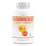Vitamin B12 Komplex - 365 Tabletten für 12 Monate - 500µg Vit B12 + Folsäure 200µg pro Tag - Methylcobalamin, Adenosylcobalamin & Hydroxocobalamin B12 + bioaktive Quatrefolic® Folsäure - 100% vegan
