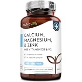 Kalzium Magnesium Zink - 400 vegetarische Tabletten [6 Monate] - Magnesiumoxid mit Vitamin D3, K2, Selen, Mangan - Hochdosiert Komplex mit 600mg Calcium pro Tagesdosis - Knochen + Muskeln - Nutravita