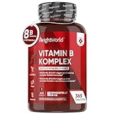 Vitamin B Komplex - Mit Vitamin C - 365 Tabletten - Alle 8 B-Vitamine (B1, B2, B3, B5, B6, B7, B9, B12) - 1 Jahr Vorrat - Nervensystem, Stoffwechsel, Psychische Funktion - Niacin, Biotin, Folsäure