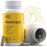 NutriBrain - Opti-Formel Nootropic Brain Booster - Konzentrations Tabletten mit Ginkgo Biloba, Tyrosin, L-Theanin & 130mg Koffein - Dopamin Tabletten, Gedächtnis Tabletten, Fokus Kapseln