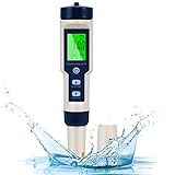 Flintronic 5-In-1 PH Messgerät, PH/TDS/EC Temperatur Tester mit Hintergrundbeleuchtung, 0-14 pH-Messbereich-±0,1 pH-Genauigkeit, PH Wert Messgerät Pool Trinkwasser Schwimmbad Aquarium Pools, Blau