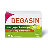 DEGASIN Intens - hochdosiertes Präparat mit 280 mg Simeticon - lindert Blähungen, Magen-Darm-Probleme sowie Völlegefühl - 1 x 32 Weichkapseln