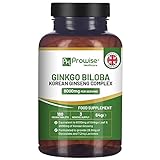 Ginkgo Biloba und koreanischer Ginseng Tabletten 8000 mg 180 vegane Tabletten | Ginkgo 6000 mg & Koreanische Ginsengwurzel 2000 mg | Großbritannien Hergestellt von Prowise Healthcare